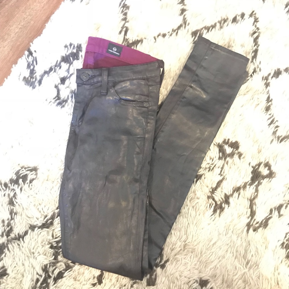 AG super skinny coated plum skinny jeans